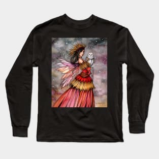 Quiet Ember Fairy and Owl Fantasy Art Long Sleeve T-Shirt